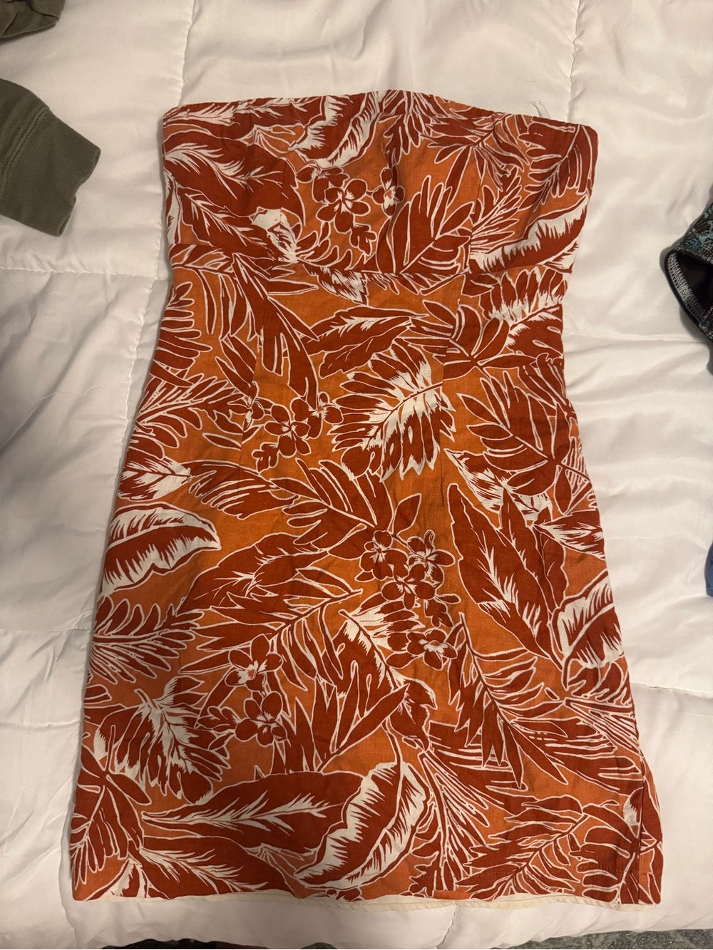Vintage Forever 21 Strapless Tropical Dress in Rust and Cream